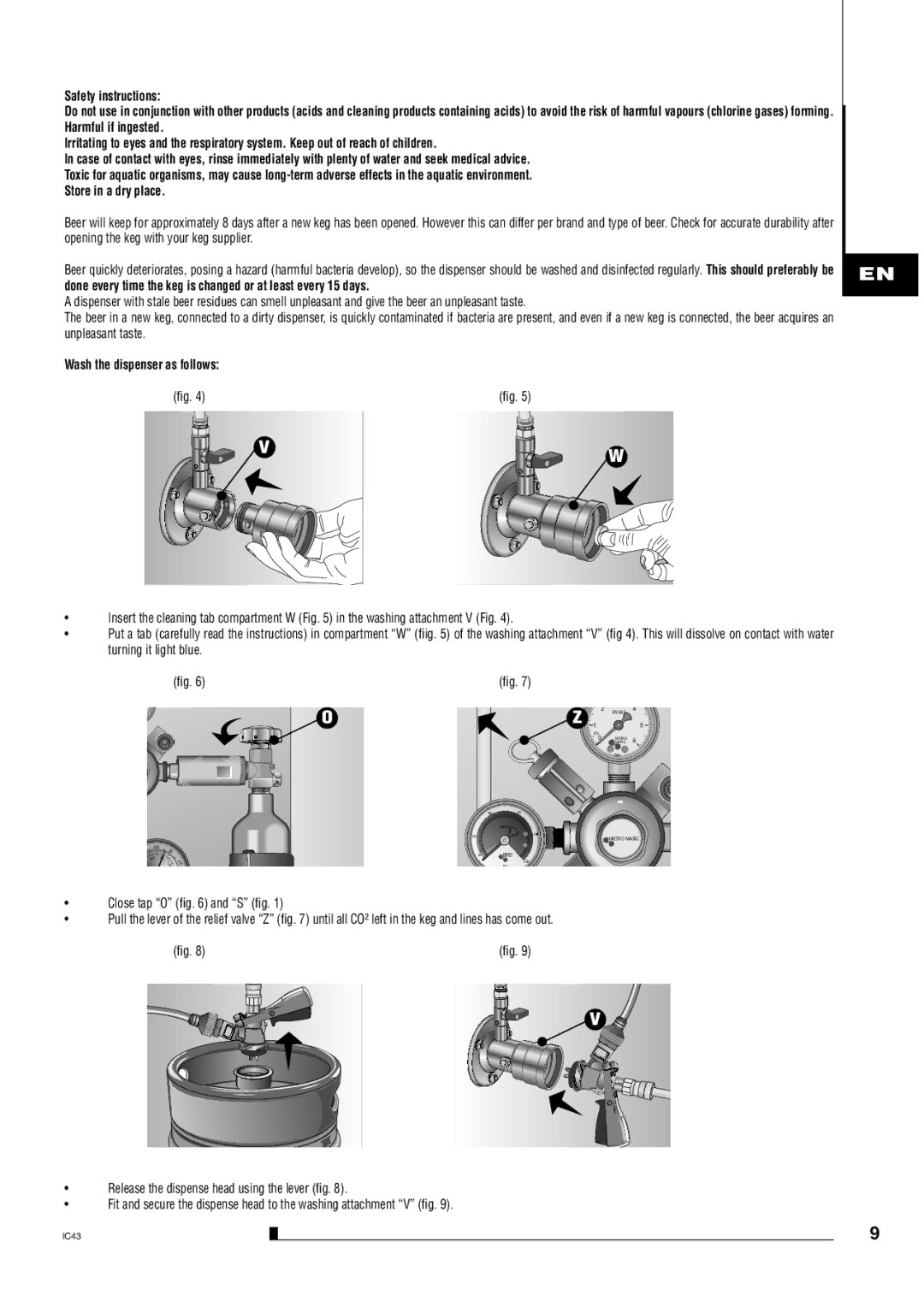 CDA BVB4 manual Done every time the keg is changed or at least every 15 days, Wash the dispenser as follows 