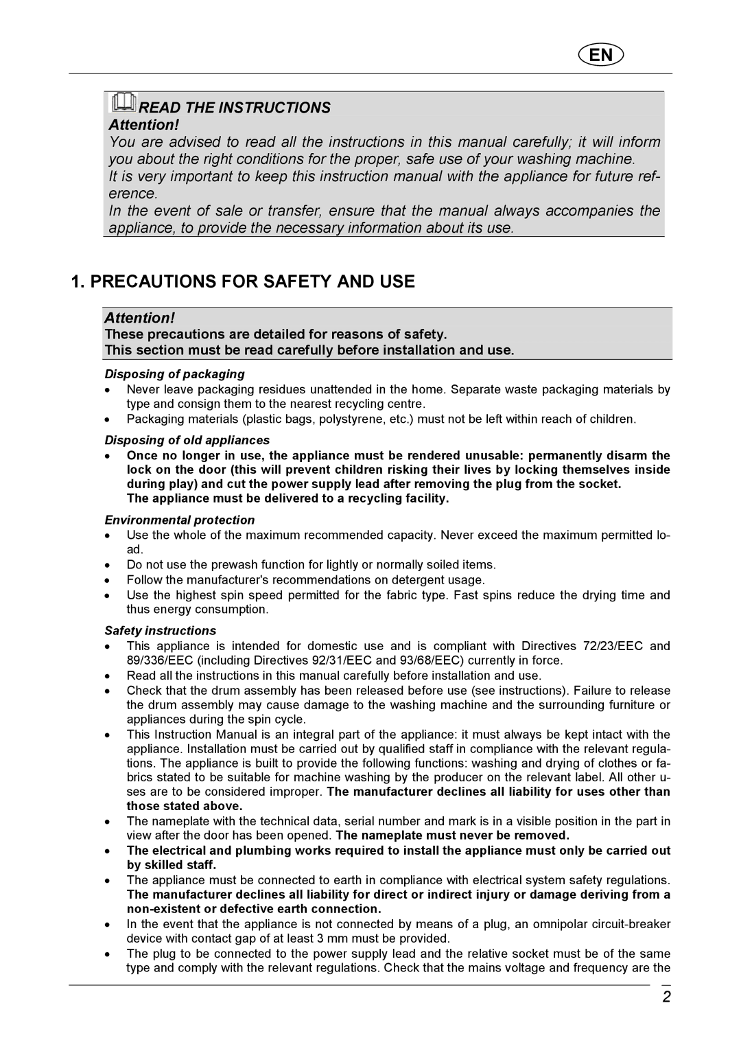 CDA C1370 manual Precautions for Safety and USE, Read the Instructions 