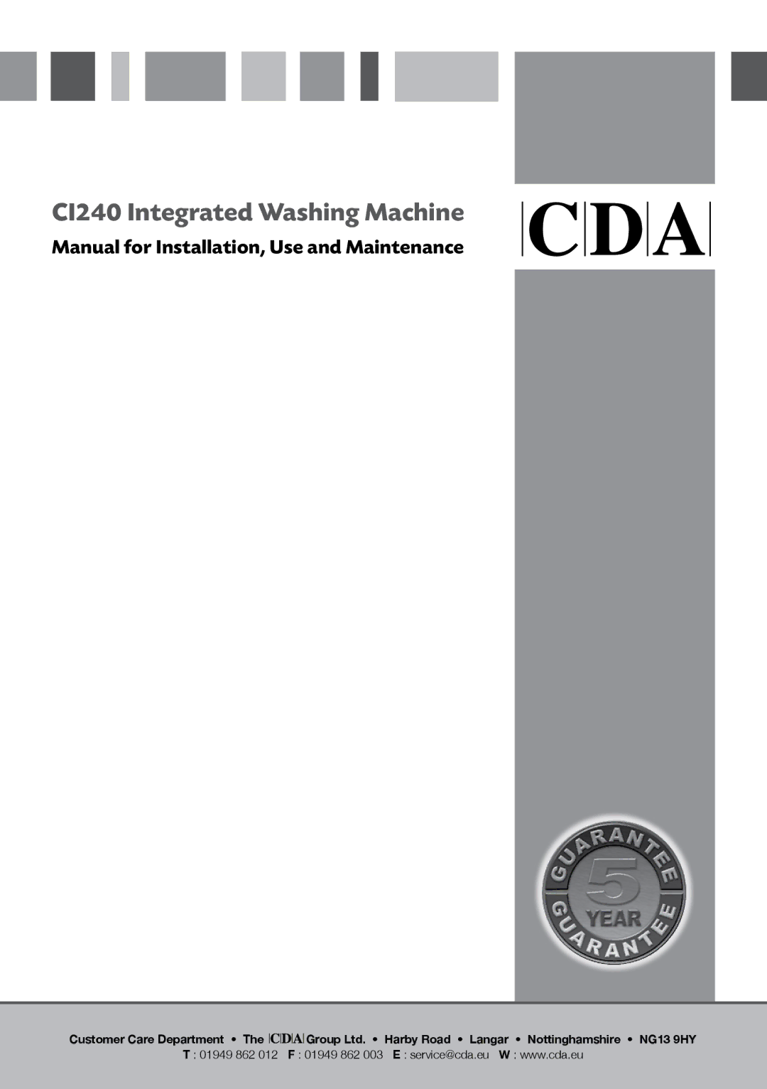 CDA manual CI240 Integrated Washing Machine 