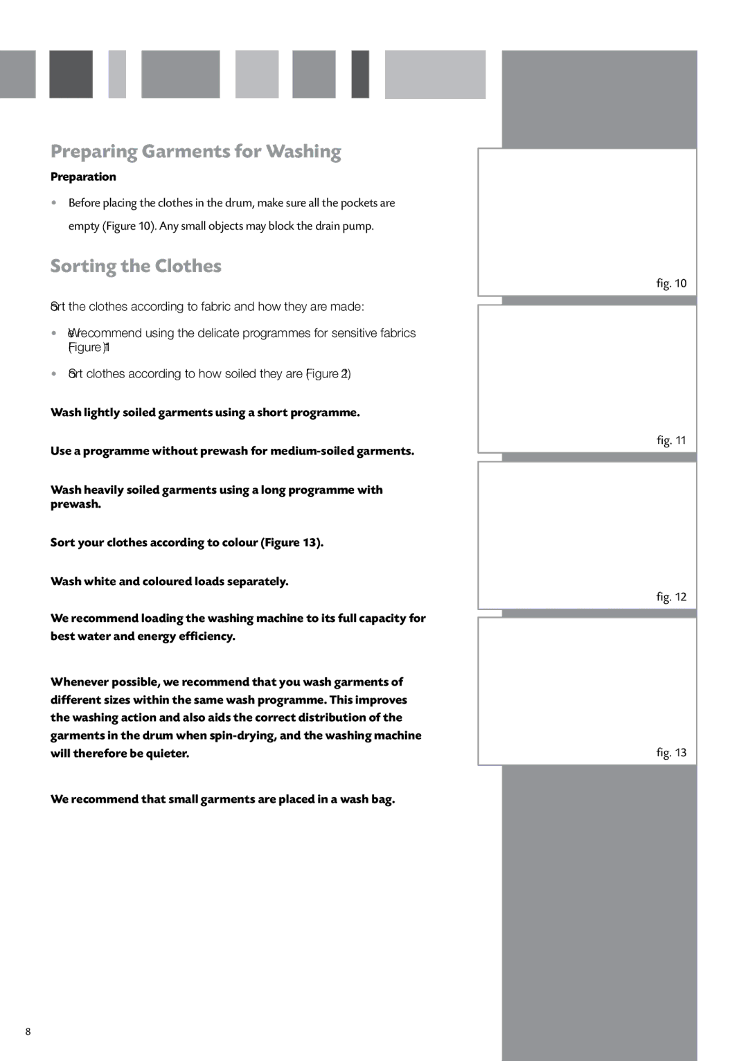 CDA CI240 manual Preparing Garments for Washing, Sorting the Clothes, Preparation 