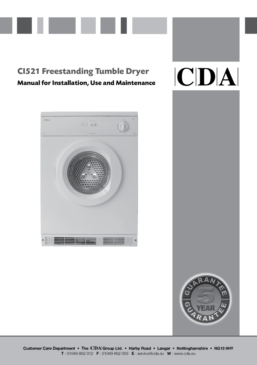 CDA manual CI521 Freestanding Tumble Dryer 