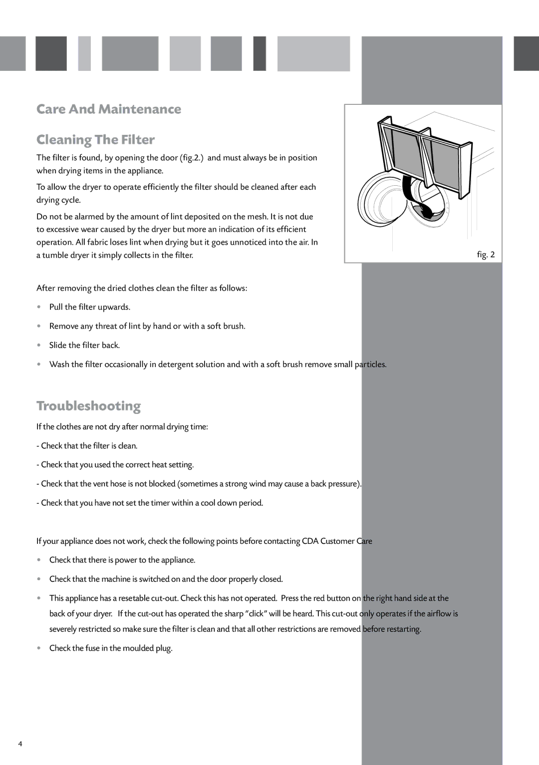 CDA CI521 manual Care And Maintenance Cleaning The Filter, Troubleshooting 