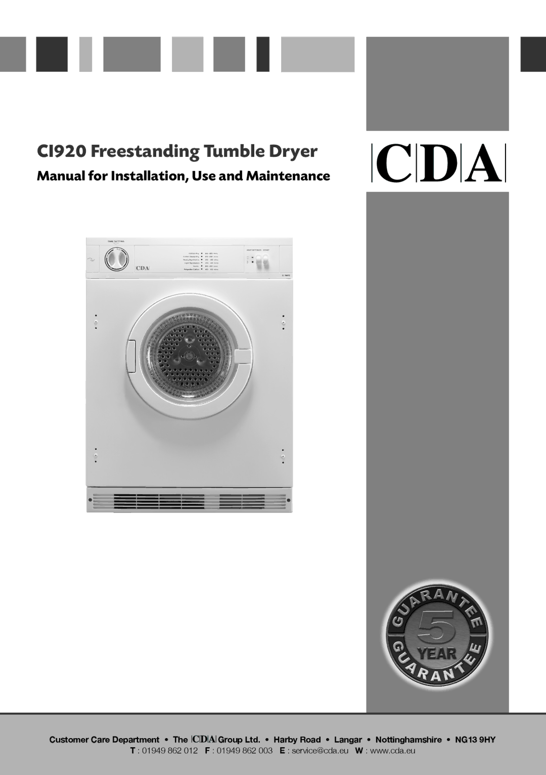 CDA manual CI920 Freestanding Tumble Dryer 