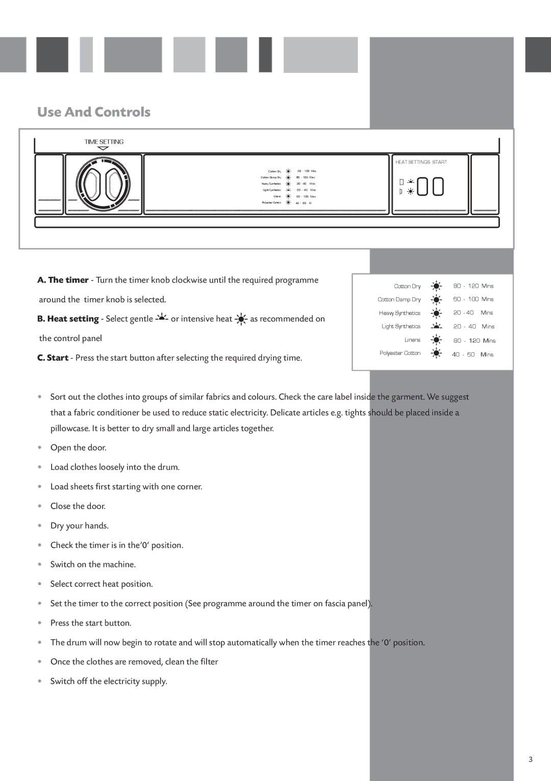 CDA CI920 manual Use And Controls, Heat Settings Start 