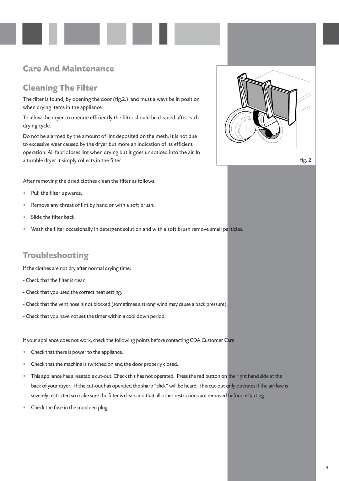 CDA CI920 manual Care And Maintenance Cleaning The Filter, Troubleshooting 