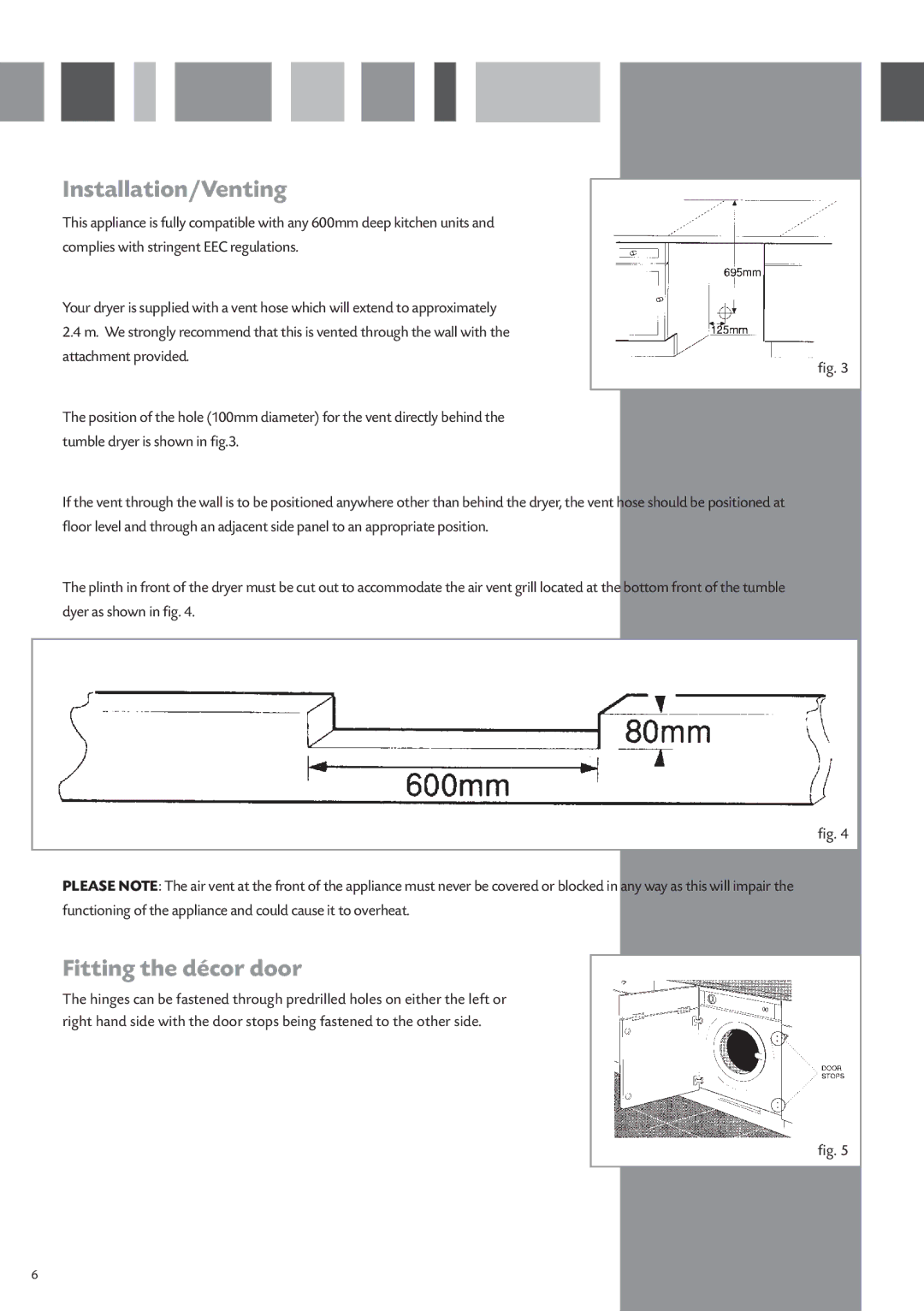 CDA CI920 manual Installation/Venting, Fitting the décor door 