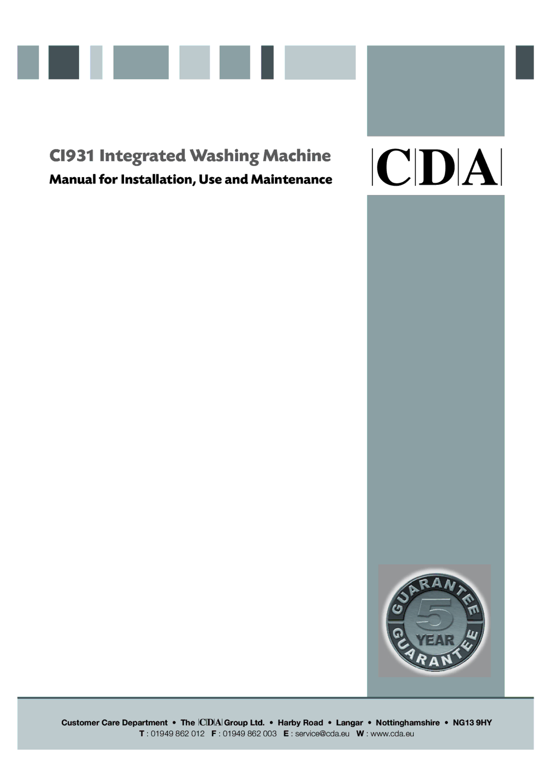 CDA manual CI931 Integrated Washing Machine 