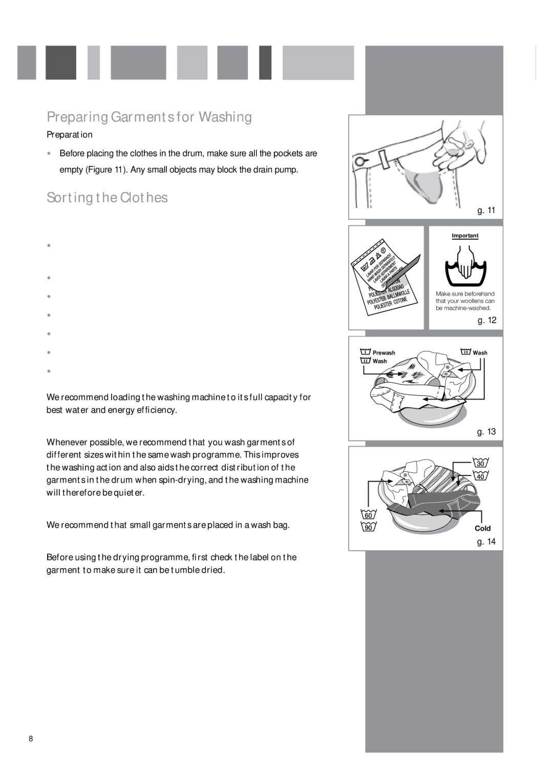 CDA CI931 manual Preparing Garments for Washing, Sorting the Clothes, Preparation 