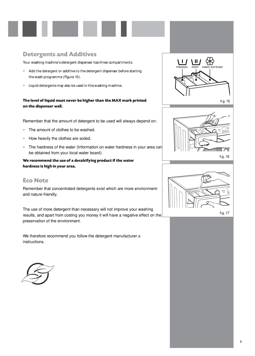 CDA CI931 manual Detergents and Additives, Eco Note, On the dispenser wall 