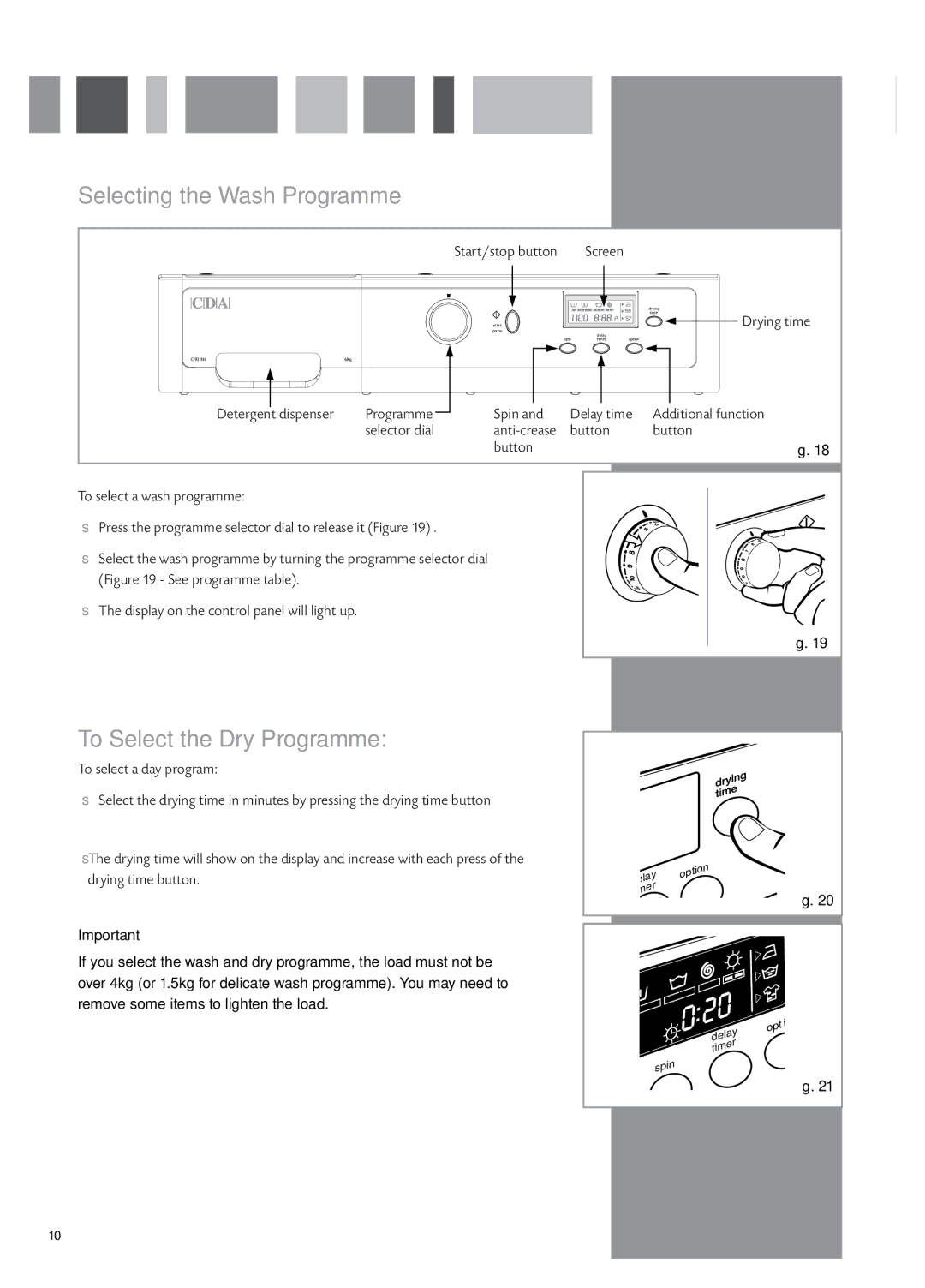 CDA CI931 manual Selecting the Wash Programme, To Select the Dry Programme 