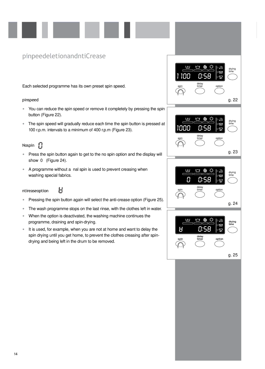 CDA CI931 manual Spin Speed Selection and Anti-Crease, Spin speed, No spin, Anti-crease option 