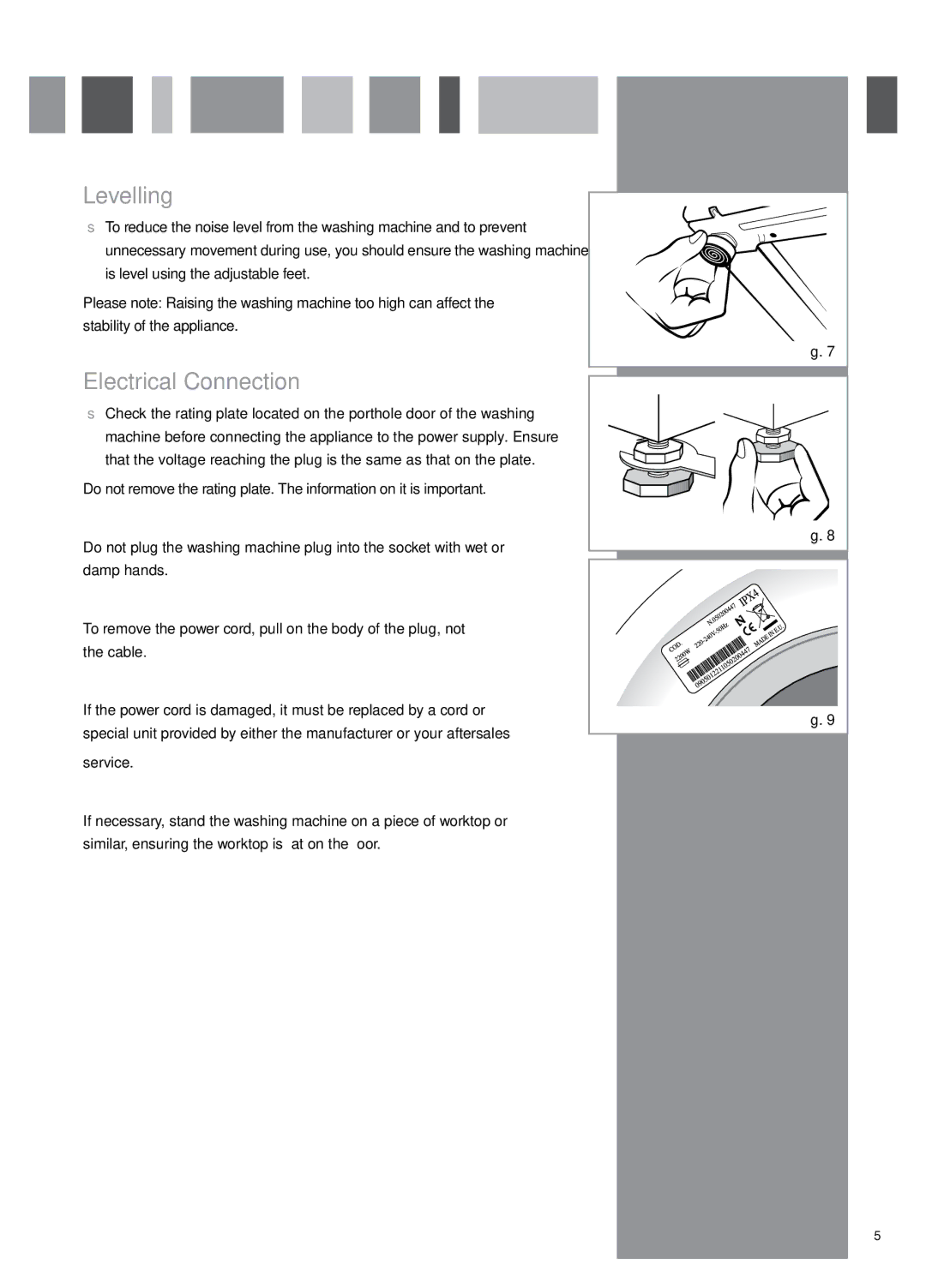 CDA CI931 manual Levelling, Electrical Connection, Service 