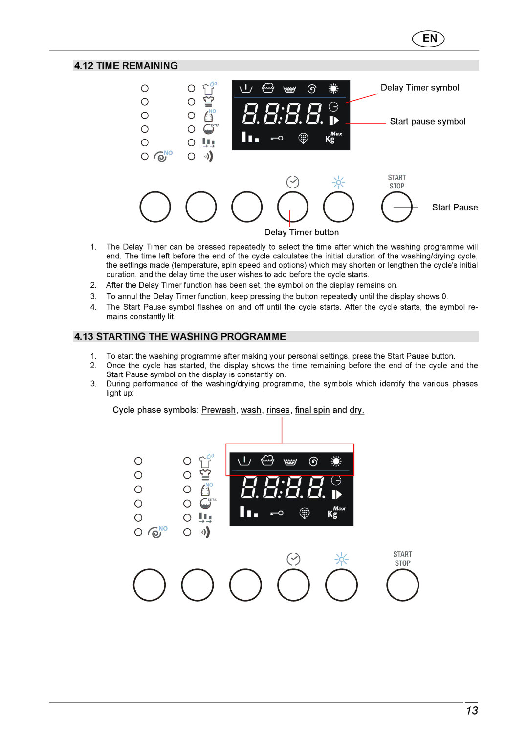 CDA CI970 manual Time Remaining, Starting the Washing Programme 