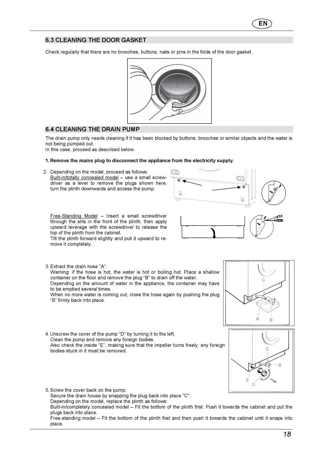 CDA CI970 manual Cleaning the Door Gasket, Cleaning the Drain Pump 