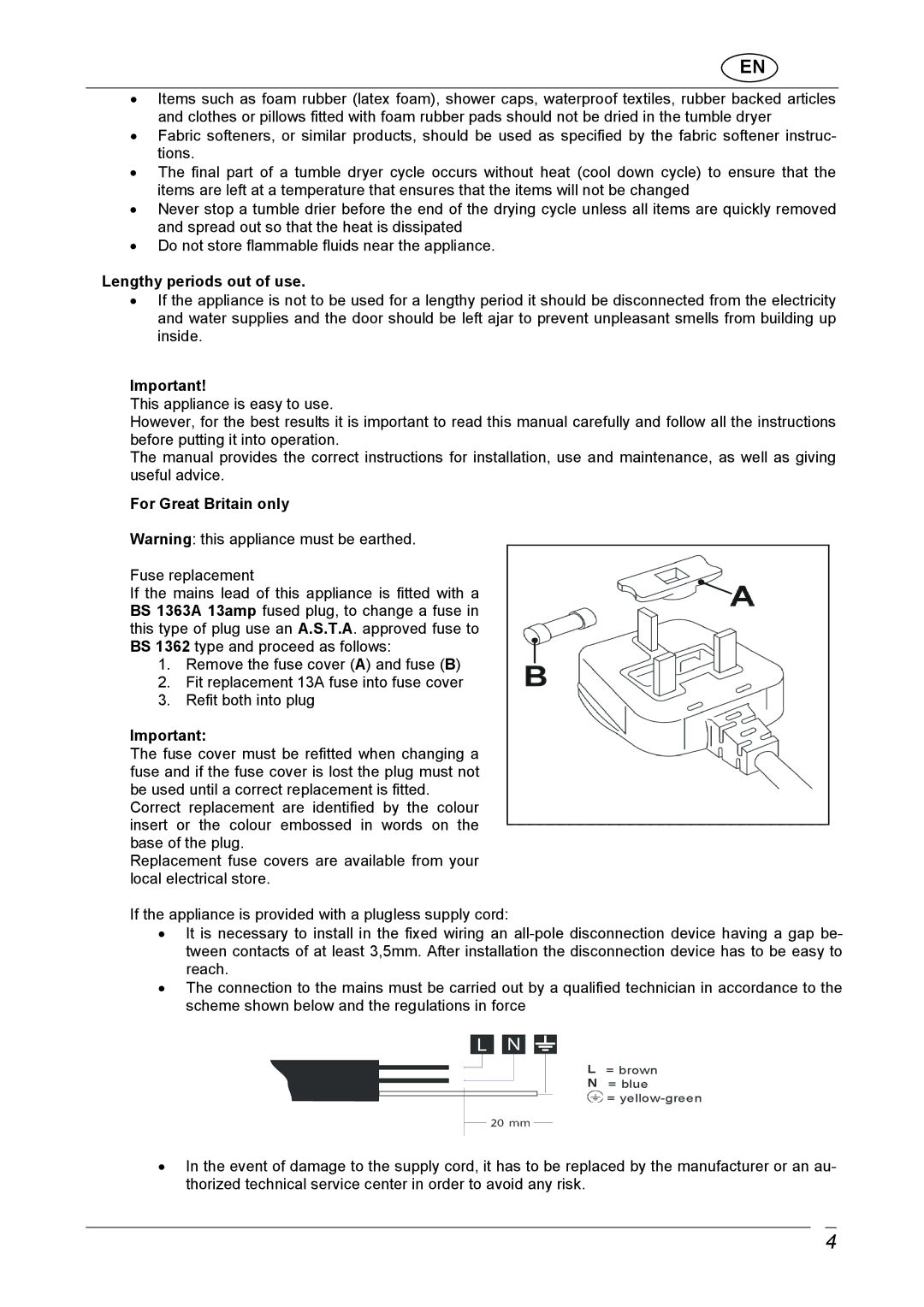 CDA CI970 manual = brown N = blue = yellow-green 