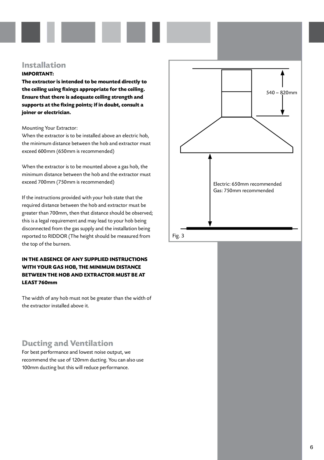 CDA CIGE9 manual Installation, Ducting and Ventilation 