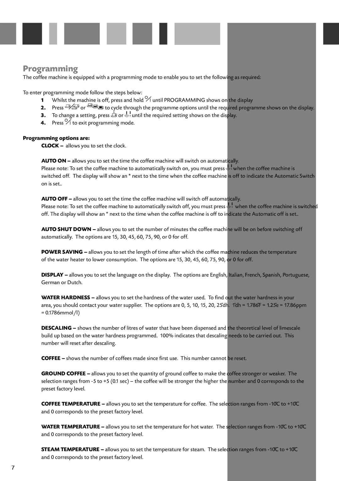 CDA CVC4SS manual Programming options are 