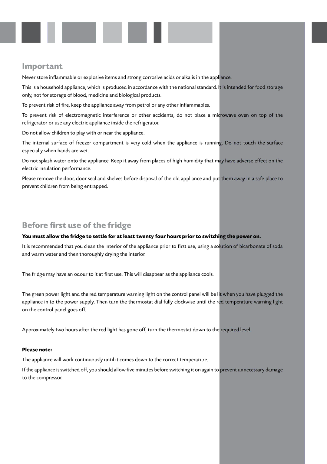 CDA CW897 manual Before first use of the fridge, Please note 