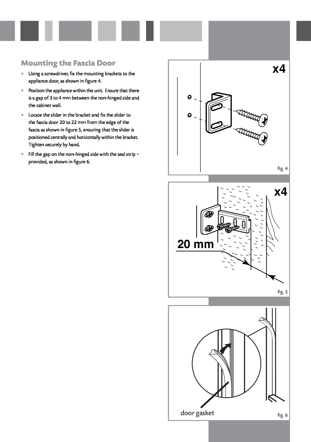 CDA CW897 manual Mounting the Fascia Door, door gasket, 20 mm 