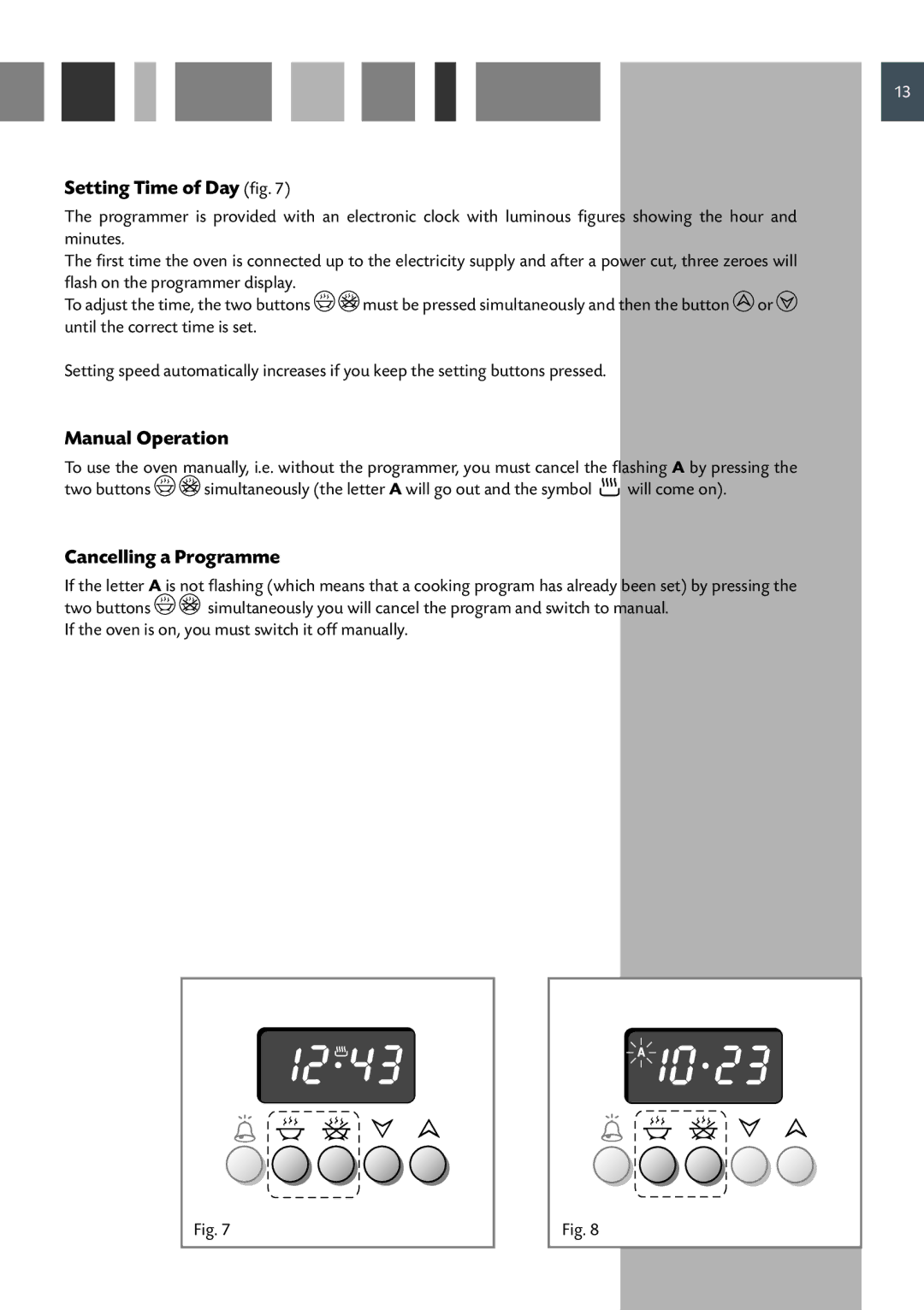 CDA DC730 manual Setting Time of Day fig, Manual Operation, Cancelling a Programme 