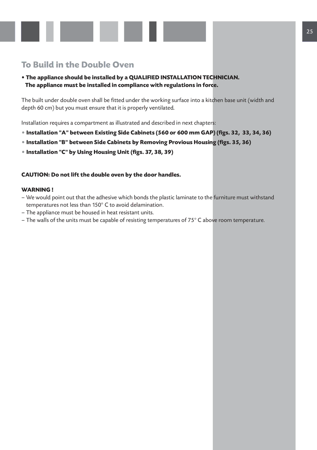 CDA DC730 manual To Build in the Double Oven 