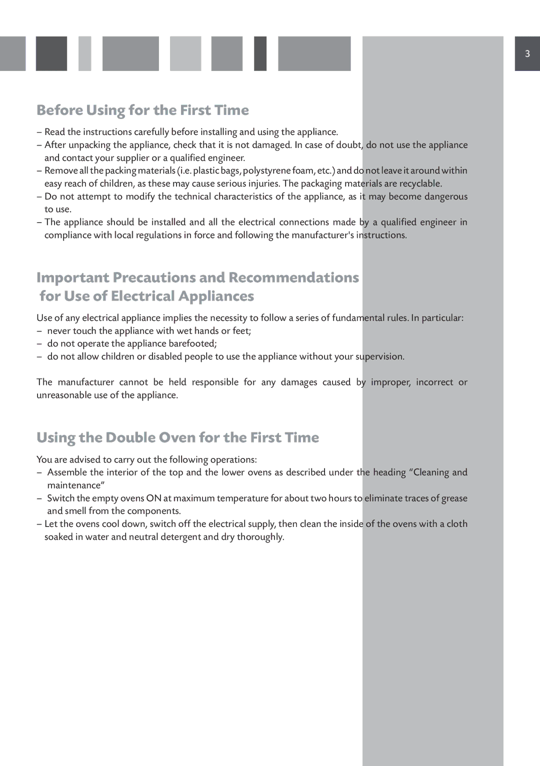 CDA DC730 manual Before Using for the First Time, Using the Double Oven for the First Time 