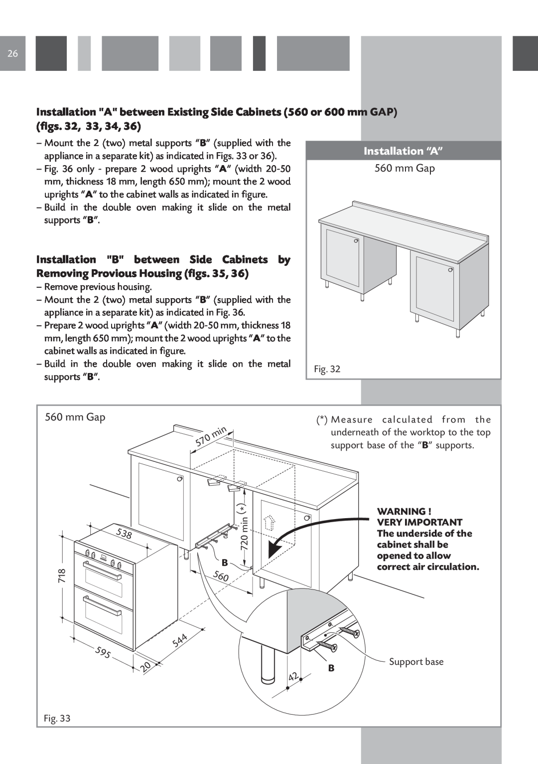 CDA DC730 manual Installation “A”, mm Gap 