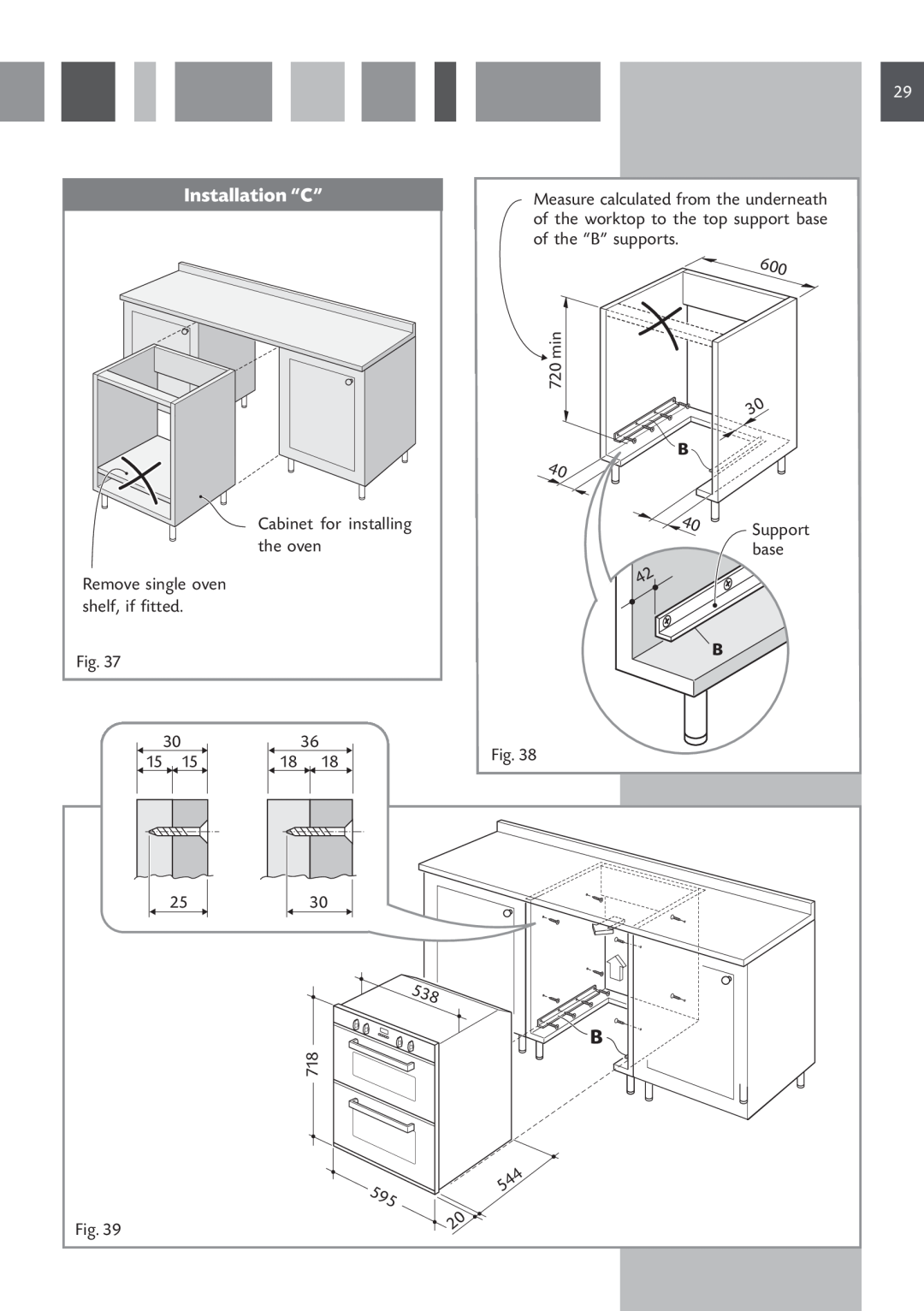 CDA DC730 manual Installation “C”, Cabinet for installing, Support 