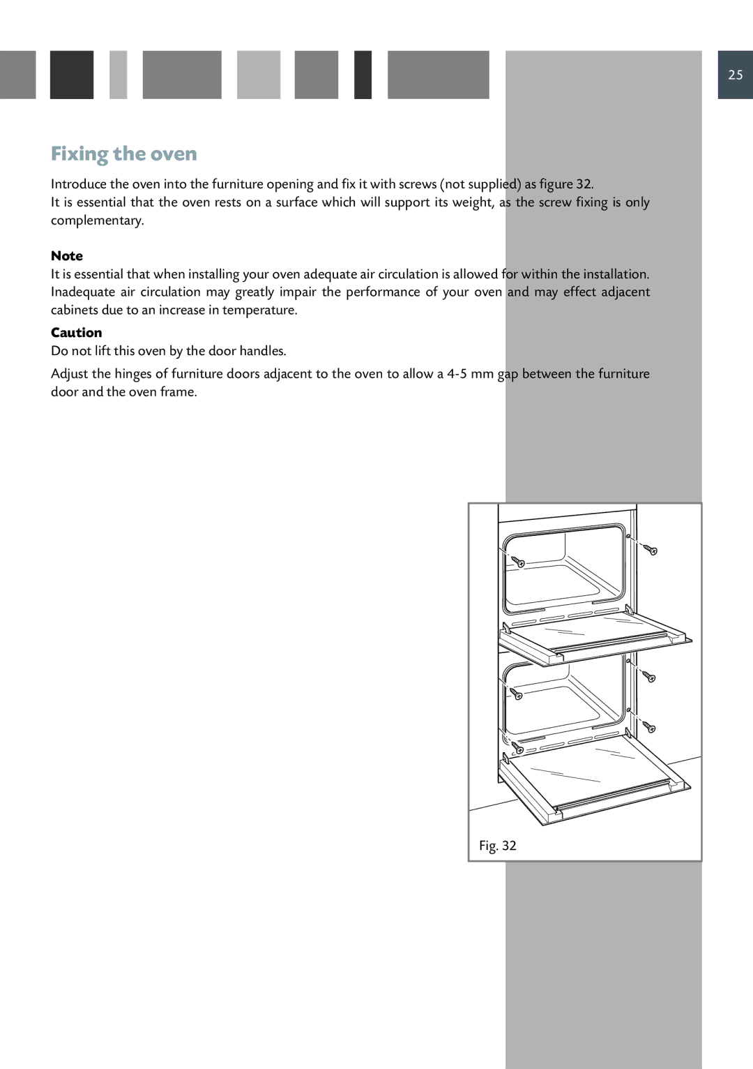 CDA DC930 manual Fixing the oven 