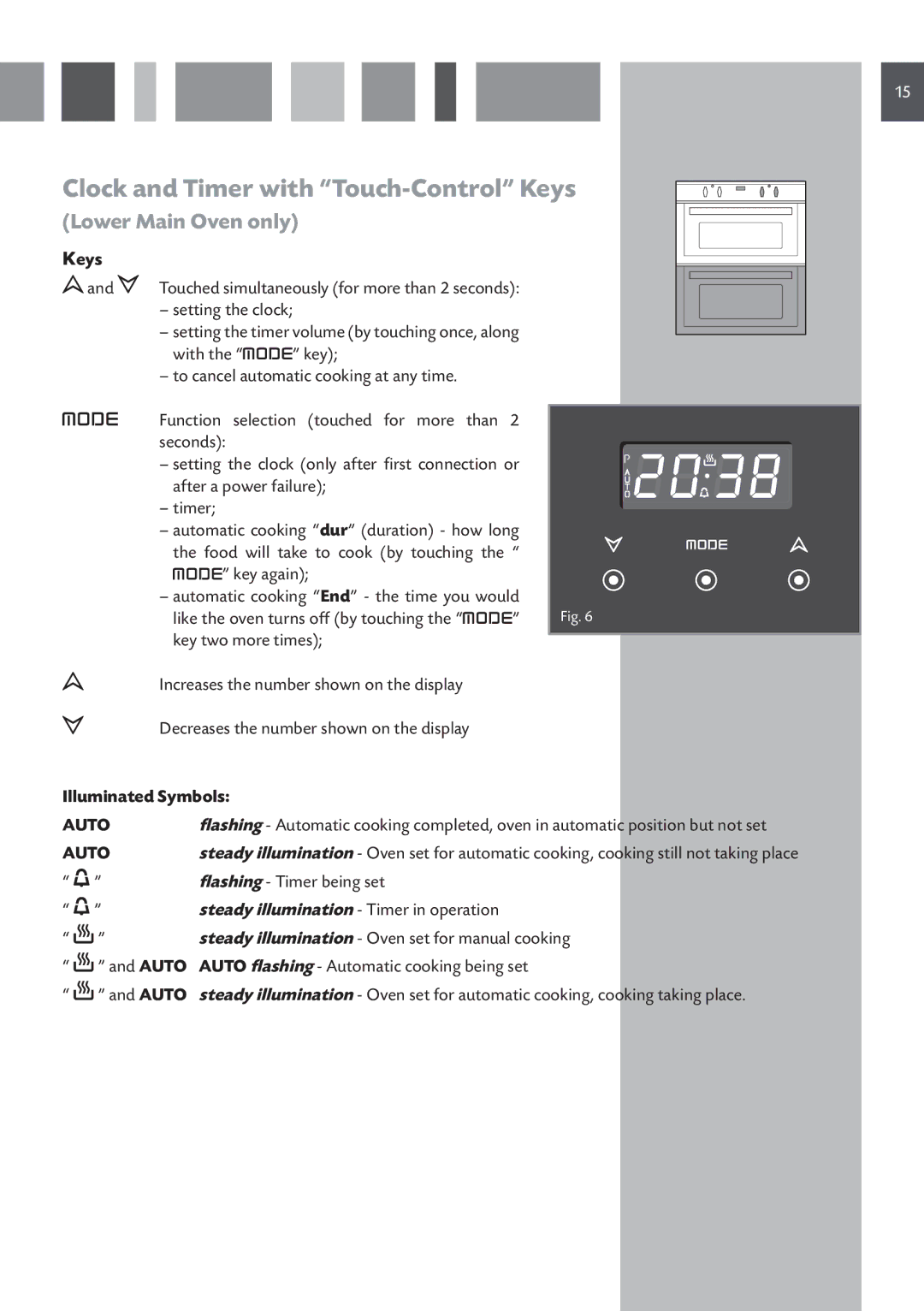 CDA DV 710 manual Clock and Timer with Touch-Control Keys, Lower Main Oven only 