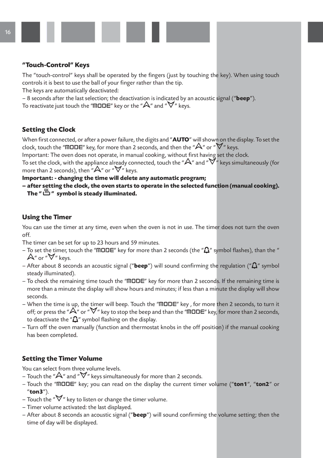 CDA DV 710 manual Touch-Control Keys, Setting the Clock, Using the Timer, Setting the Timer Volume 