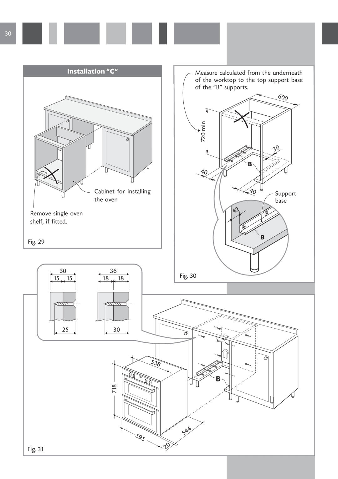 CDA DV 710 manual Installation “C”, Cabinet for installing, Support 