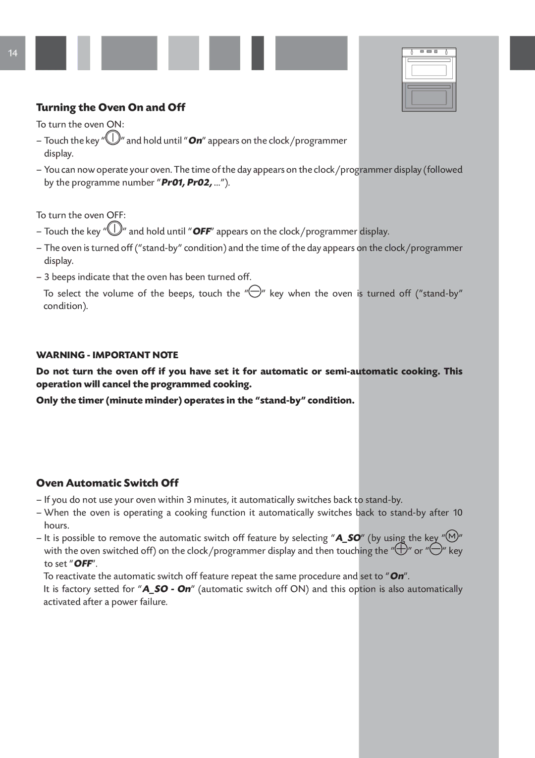 CDA DV 770 manual Turning the Oven On and Off, Oven Automatic Switch Off 