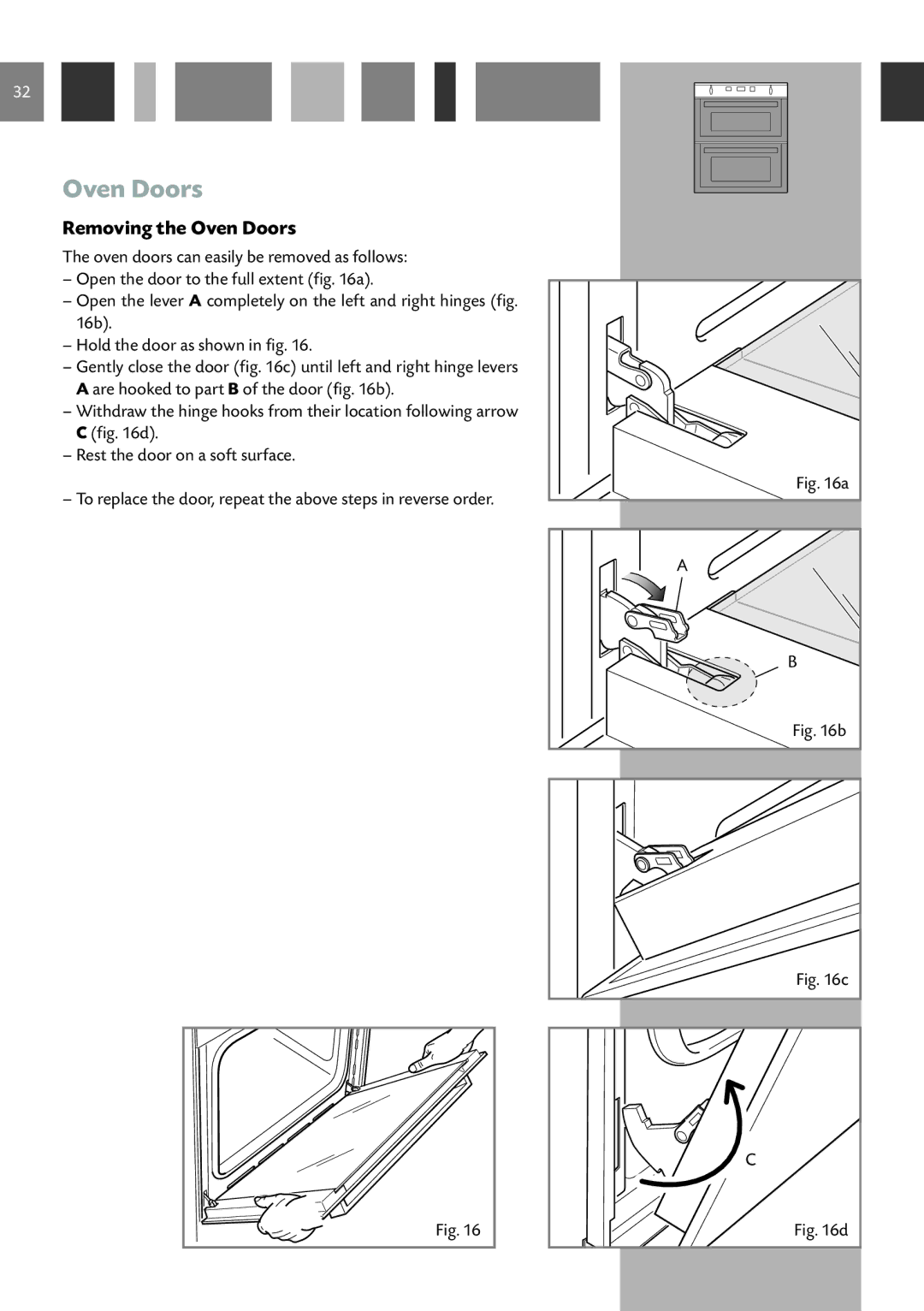 CDA DV 770 manual Removing the Oven Doors 