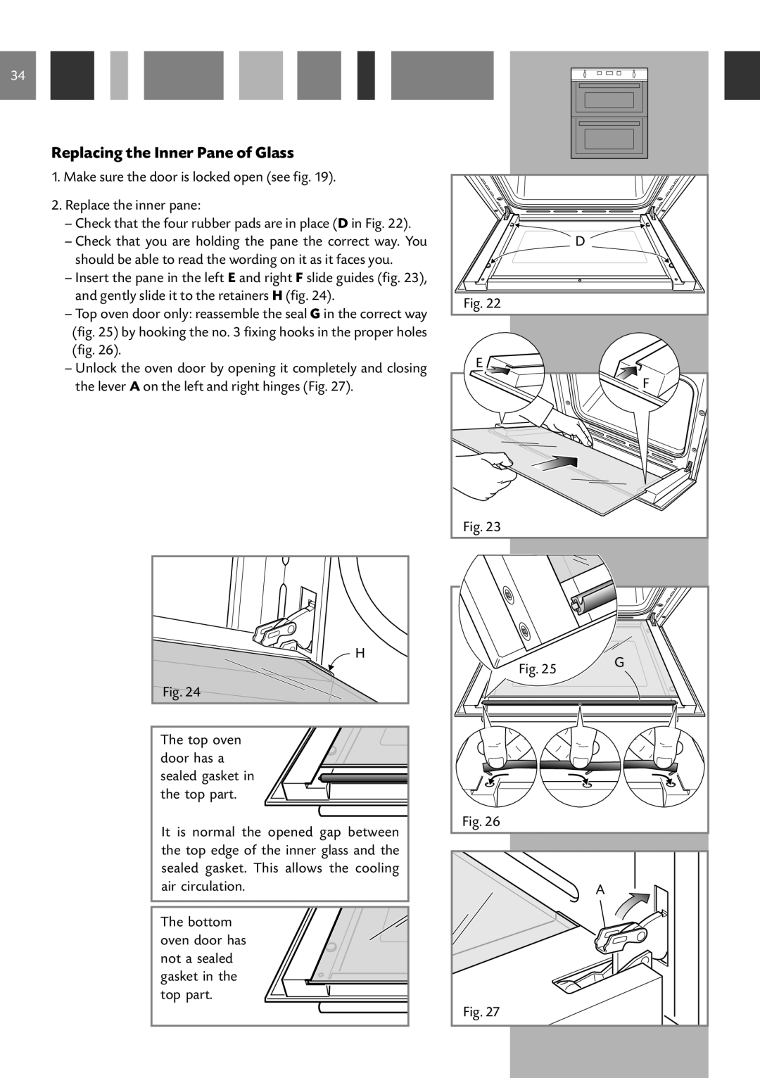 CDA DV 770 manual Replacing the Inner Pane of Glass, Check that the four rubber pads are in place D in Fig 