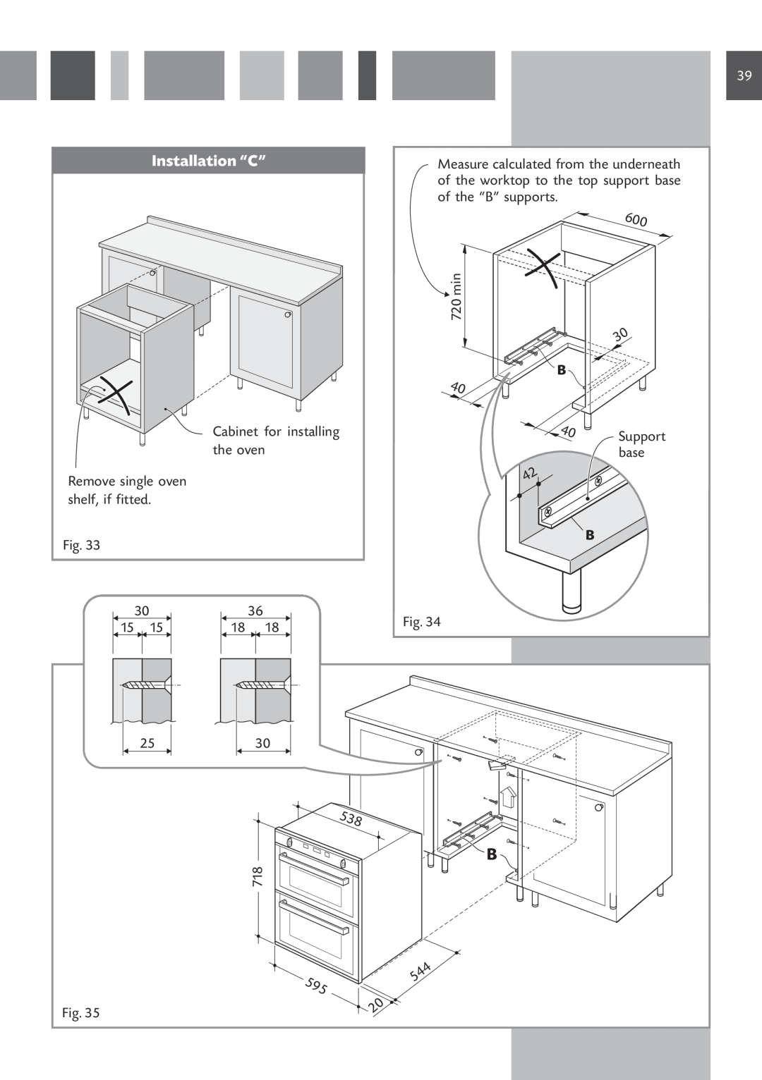 CDA DV 770 manual Installation “C”, Cabinet for installing, Support, min20 