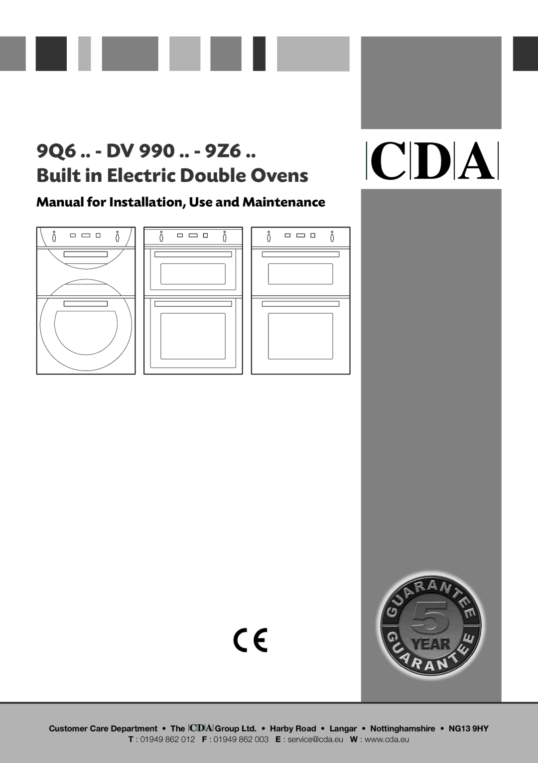 CDA manual 9Q6 .. DV 990 .. 9Z6 .. Built in Electric Double Ovens 