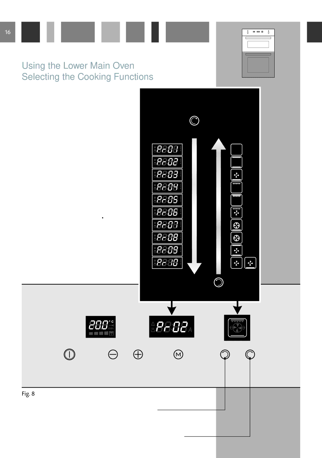 CDA 9Q6, DV 990, 9Z6 manual Using the Lower Main Oven Selecting the Cooking Functions, Oven Cooking Function 