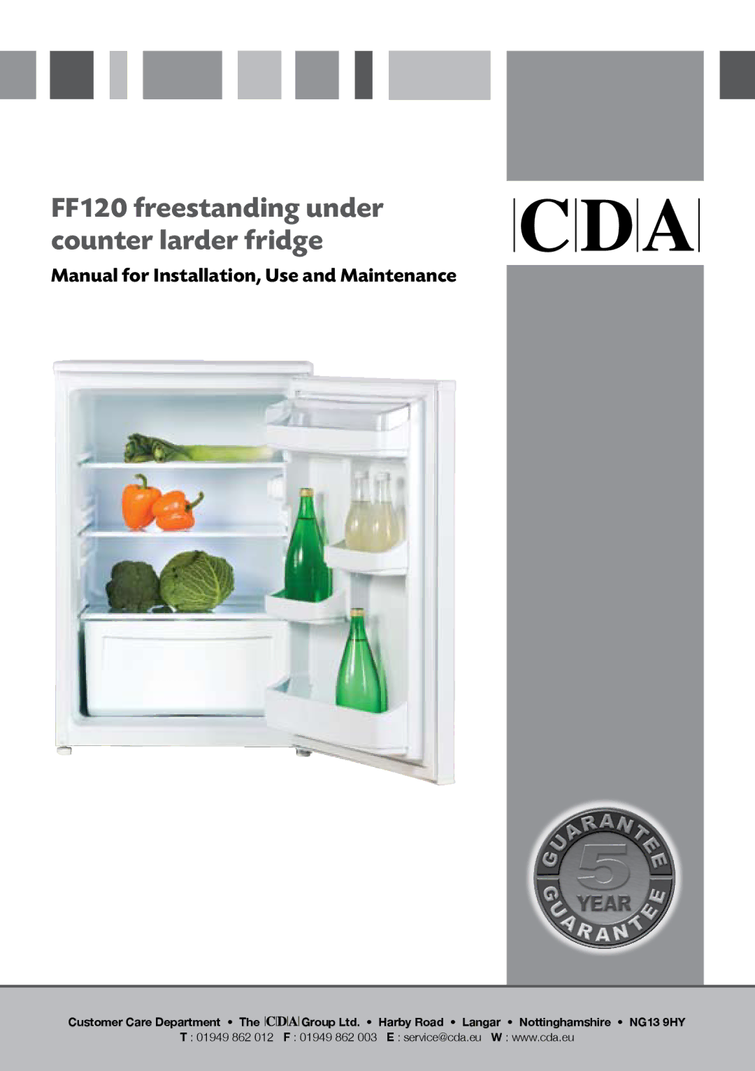 CDA manual FF120 freestanding under counter larder fridge 