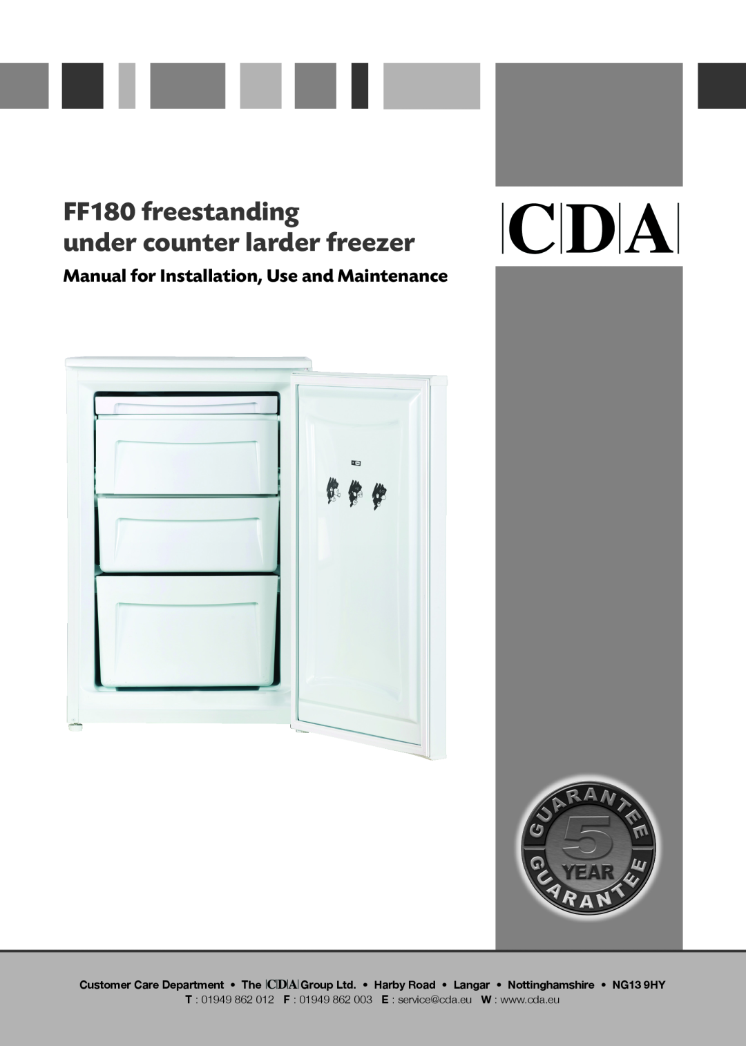 CDA manual FF180 freestanding under counter larder freezer, Manual for Installation, Use and Maintenance, T 