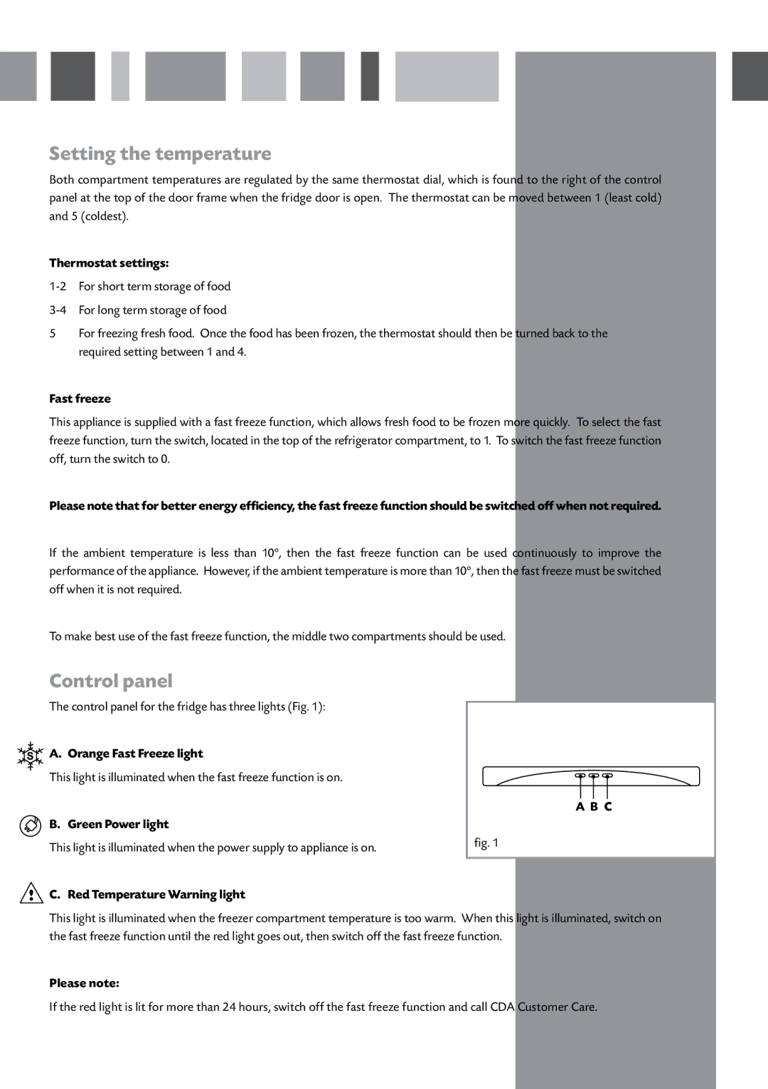 CDA FF850 manual Setting the temperature, Control panel 