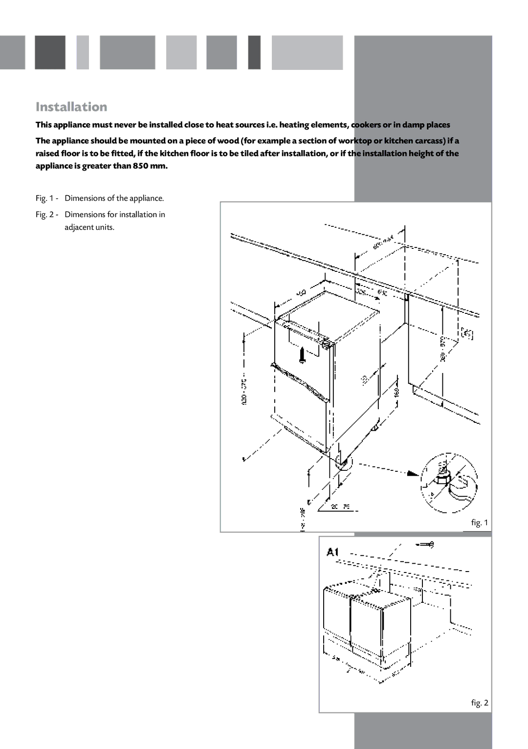 CDA FW221 manual Installation, Dimensions of the appliance 