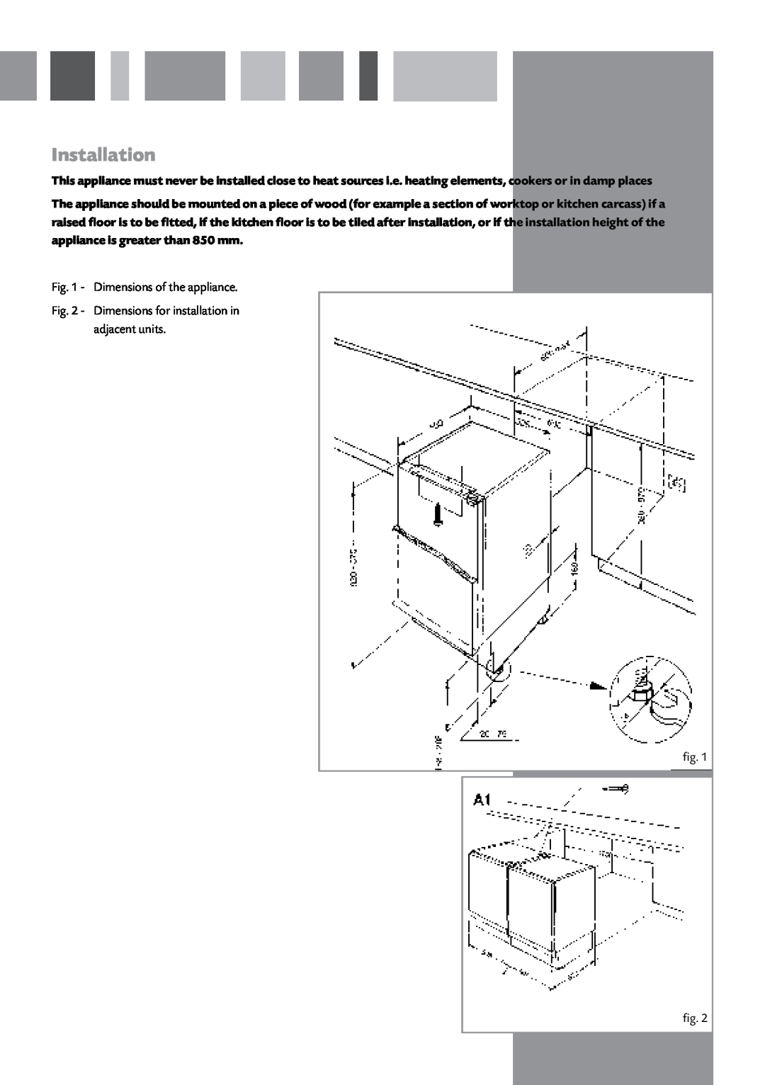 CDA FW221 manual Installation, Dimensions of the appliance 