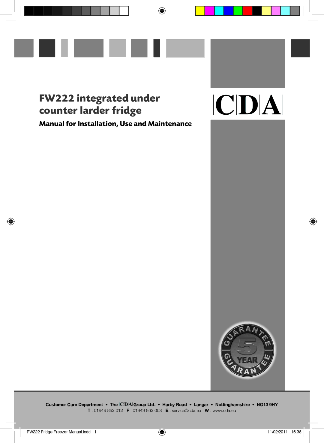 CDA manual FW222 integrated under counter larder fridge 