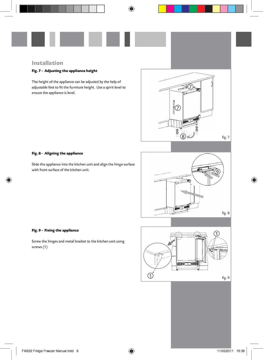 CDA FW222 manual Adjusting the appliance height 