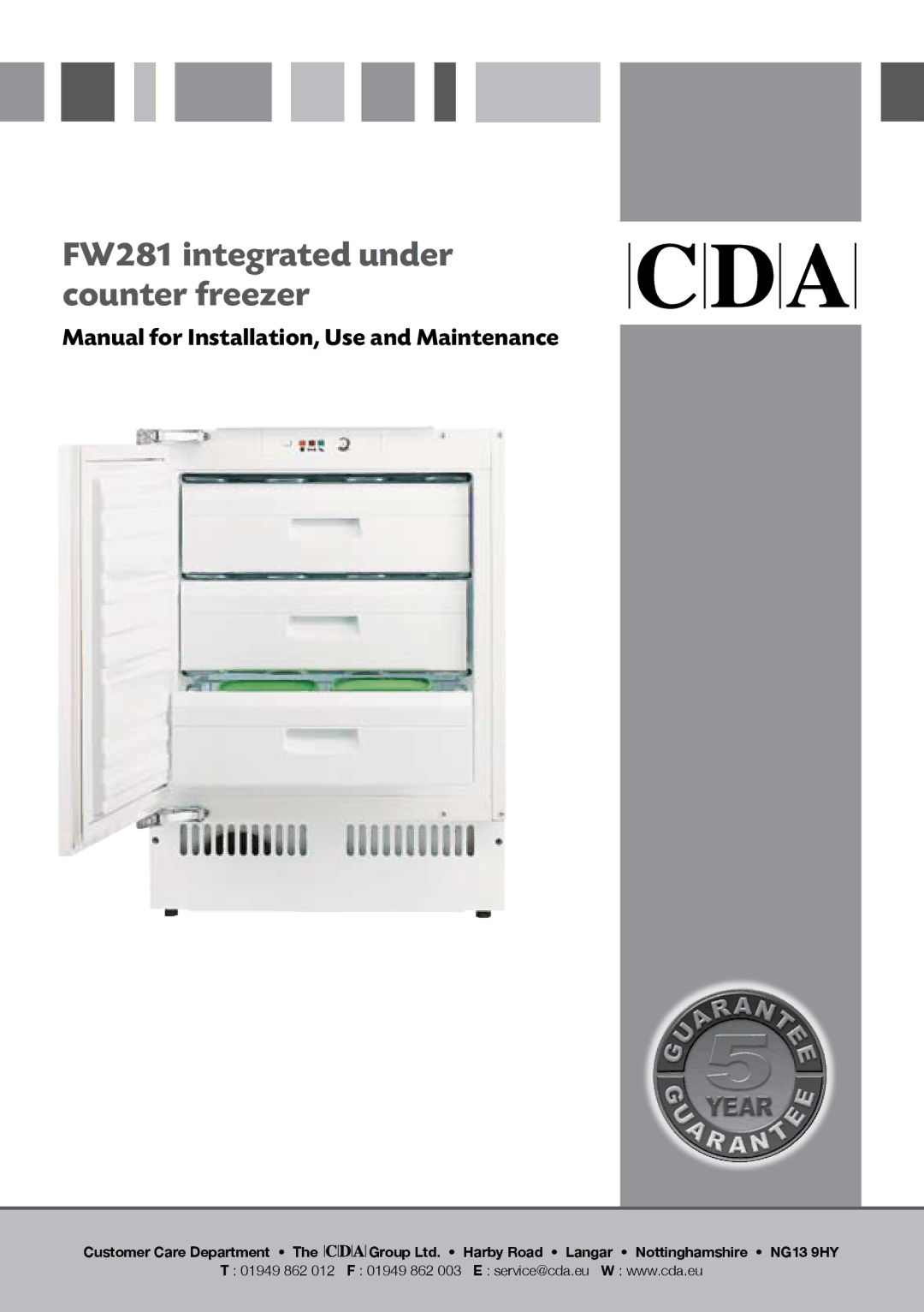 CDA manual FW281 integrated under counter freezer 