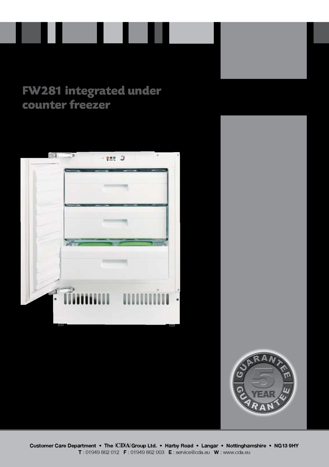 CDA manual FW281 integrated under counter freezer, Manual for Installation, Use and Maintenance 