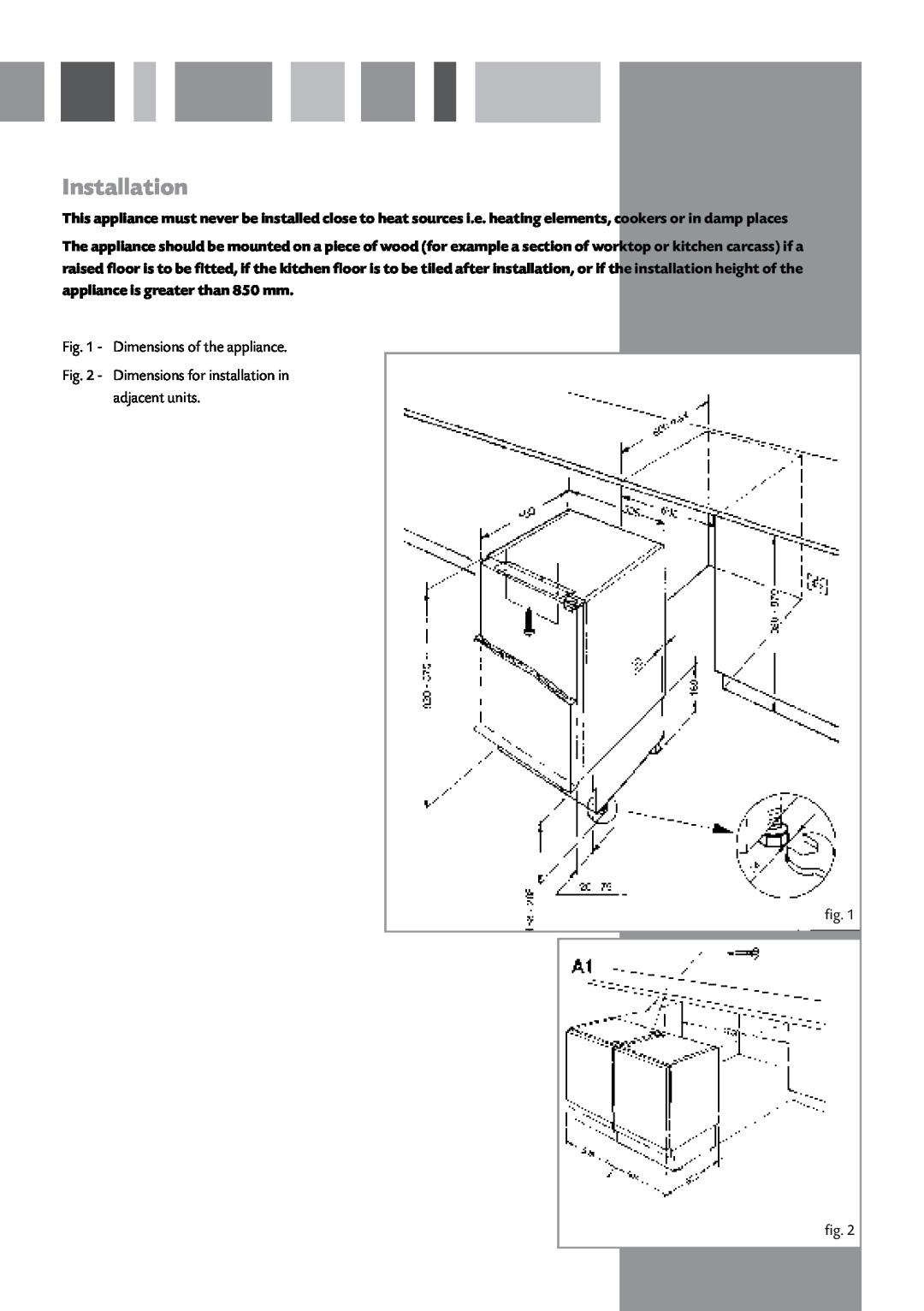 CDA FW281 manual Installation, Dimensions of the appliance 
