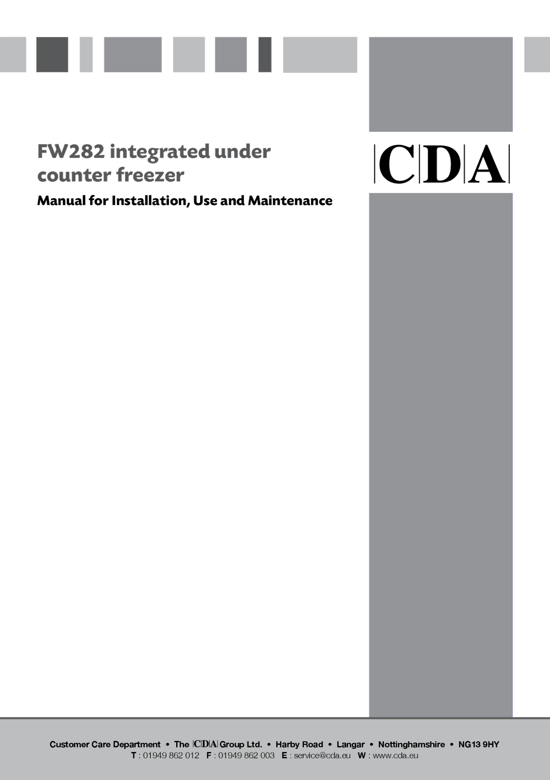 CDA manual FW282 integrated under counter freezer 