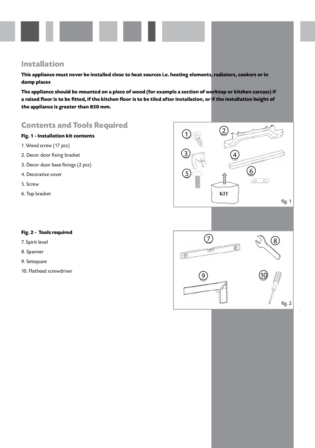 CDA FW282 manual Installation, Contents and Tools Required 